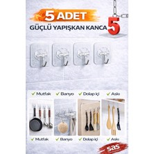 Sas Haus 5’li Banyo Rafı Yapışkanı – Delmeden Şampuanlık ve Banyo Köşelik Montaj Aparatı | Güçlü Yapışkan Duvar Raf Sabitleme Aparatı