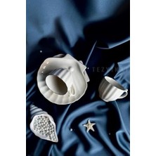 Daisy Store Tezyinat -Istiridye Inci 4 Parça 2kişilik Porselen Kahve Fincan Takımı (Platin Yaldızlı)