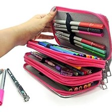 Daisy Store Kalem Kutusu Pink Organizer Kalemkutu Vegan Deri Üç Bölmeli Kalemlik-Pembe