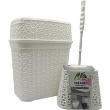 Daisy Store Hasır Desenli Çöp Kovası ve Klozet Fırçası Seti, Beyaz