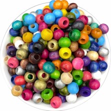 Hedef Bijuteri 10MM Renkli Tahta Ahşap Boncuk 100GR Plastik Malzeme ile Takı Yapımında Kullanım