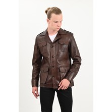 Alin Harrison Hakiki Deri Wax Kahve Safari Ceket Erkek