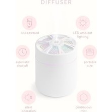 Daisy Store LED Işıklı Mini Aroma Difüzör Beyaz USB Hava Nemlendirici Sessiz Çalışan Taşınabilir Nem Makinesi Masaüstü Oda Ofis Araç Için Uygun Otomatik Kapanma Özellikli