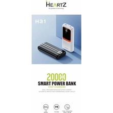 Daisy Store H31 20000 Mh Pd 20W ve USB 22.5W Fast Hızlı Şarj Dahili Type C ve Lightning Kablolu Dünya Standartlarına Uygun Polymer Batarya Birebir Amper LCD Göstergeli Powerbank (Siyah)