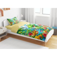 Sarel Group Sevimli Dinazor Baskılı 3D Tek Kişilik Çarşafsız Nevresim Takımı