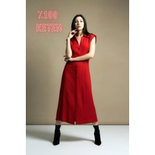 La Pante Kadın Elbise Keten Yazlık Elbise Uzun Midi Elbise Sıfır Kol Rahat