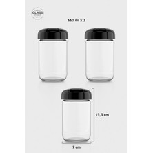 Renga Rhea 660 ml Siyah Kapaklı 3'lü Cam Kavanoz Seti 131011