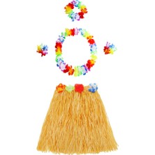 Pileli Store Luau Aloha Hawaii Kolye Etek Taç ve Bileklik Seti Turuncu (4887)