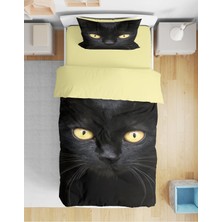 Sarel Group Siyah Kedi Baskılı 3D Tek Kişilik Çarşafsız Nevresim Takımı