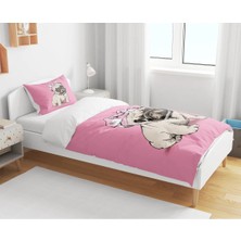 Sarel Group Pembe Buldog Baskılı 3D Tek Kişilik Çarşafsız Nevresim Takımı