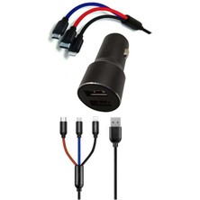 Pileli Store Çoklu Hızlı Şarj Kablosu ve Seyahat Araç Şarj Soketi Type-C Mikro Iphone Uyumlu 1.2 Metre 3A