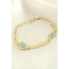 Pileli Store Ayak Izi Maşallah Yazılı Taşlı Bileklik