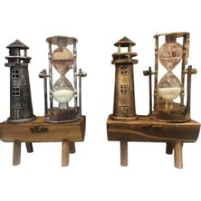 Pileli Store Deniz Feneri Kum Saati Ahşap Görünümlü Vintage Tarz Biblo