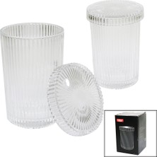 Pileli Store Çizgili - Cam Bardak Kapaklı - Pipetli - Origami Sitilkahve - Sunum - Meşrubat (4887)