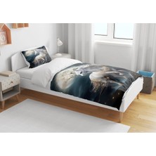 Sarel Group Beyaz At Baskılı 3D Tek Kişilik Çarşafsız Nevresim Takımı