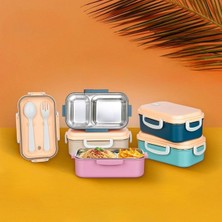 Pileli Store 2 Bölmeli 150-300 ml Paslanmaz Çelik Yemek Kabı Beslenme Kabı Yiyecek Saklama Kabı (4887)