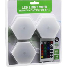 Pileli Store 3pcs - Altıgen - Rgb   Kumandalı - Pilli - Dokunmatik  Lamba Seti  6 LED (4887)