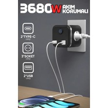 Enshall Yeni 3680W Pro Power 2xtype-C ve 2x USB Girişli Anahtarlı 3lü Çoğaltıcı Küp Priz