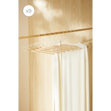 Ocean Home Textile 9'lu Ahşap Destekli Ekru Renk Metal Giysi Askısı 19.5 x 42 x 0.34 cm