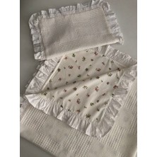 Derin Boutique Shop Beyaz Dama Dantelli Fırfırlı Pike Takımı