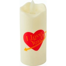 Pileli Store Kalp I Love You Yazılı Işıklı Mum 12 cm