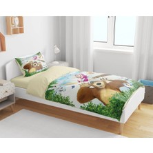 Sarel Group Maşa ve Kocaayı Baskılı 3D Tek Kişilik Çarşafsız Nevresim Takımı