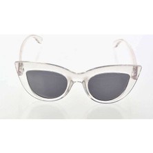 Pileli Store Şeffaf Beyaz Çerçeve Cat Eye Kadın Güneş Gözlüğü - Moda Gözlük
