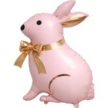 Patladı Gitti Pembe Tavşan Folyo Balon Gold Detaylı