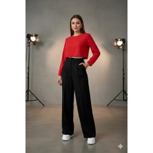 ArVib Siyah Yüksek Bel Pileli Geniş Paça Palazzo Pantolon