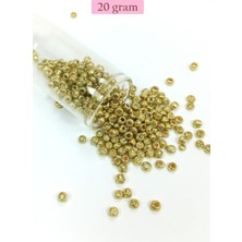 Pileli Store Dökme Cam Kum Boncuk Büyük Boy (6/0) 4 mm - 20 Gram - Altın - BNC093