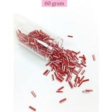 Pileli Store Uzun Boru Kesme Boncuk Çap 2mm Uzunluk 10 mm - 60 Gram - Kırmızı Beyaz - BNC278