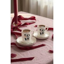 Kütahya Porselen Bone Pink Love 4 Parça 2 Kişilik Kahve Takımı