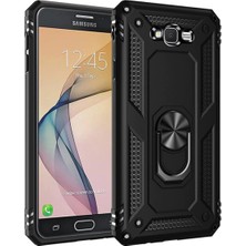 Pileli Store  Samsung Galaxy J7 Kılıf Sofya Yüzüklü Silikon Kapak - Siyah