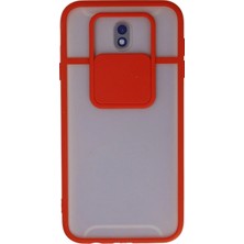 Pileli Store  Samsung Galaxy J7 Pro / J730 Kılıf Palm Buzlu Kamera Sürgülü Silikon - Kırmızı