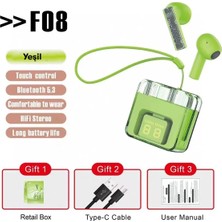 Pileli Store Karler Bass F08 Dijital Şarj Göstergeli Tws Bluetooth Kulaklık - Yeşil