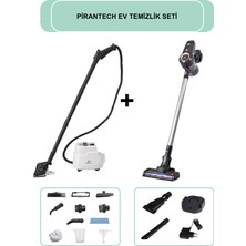 Pirantech CB-103A Buharlı Temizlik Makinesi // ES92 Şarjlı Dikey Kablosuz LED Aydınlatmalı Süpürge