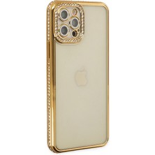 Pileli Store  iPhone 12 Pro Kılıf Joke Taşlı Silikon - Gold