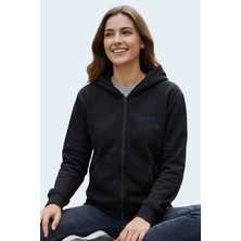 Evavi Kadın Logo Baskılı Kapüşonlu Fermuarlı Sweatshirt Ceket