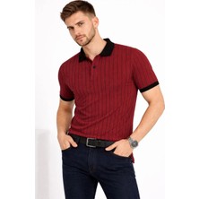 Hsc Bilişim Erkek Yaka Çizgili Tişört Kısa Kol Düğmeli Yazlık T-Shirt - Bordo