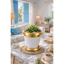 Pileli Store Nf Gold Bilezikli 1.7 Litre Dekoratif Plastik Saksı Beyaz