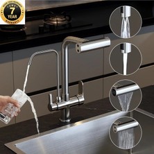 OEM Mutfak Eviye Bataryası Dual Flow Arıtma Çıkışlı Duş Şelale 4 Fonksiyonlu Yeni  Mat Krom Ithal 7 Yıl Garanti