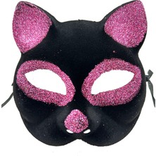 Pileli Store Siyah Renk Pembe Simli Kedi Maskesi