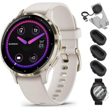 Garmin 010-02785-04 Venu 3s Health Fitness Gps Akıllı Saat Gold Steel Bezel With Ivory Case 41MM Sche With Deco Essentials Şarj Dock, Dust Cover 3 Pack ve 2pack Ekran Koruyucu