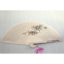 Pileli Store Ahşap Yelpaze 23X40 cm - Dekoratif El Işçiliği Katlanabilir Hediyelik Yelpaze