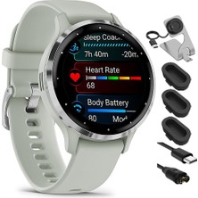 Garmin 010-02785-01 Venu 3s Health Fitness Gps Akıllı Saat Steel Bezel With Sage Gray Case 41MM Sche With Şarj Dock, Silikon Cover 3 Pack And USB Type C Şarj ve You Cable