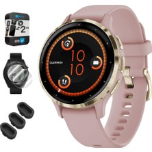 Garmin 010-02785-03 Venu 3s Health Fitness Gps Akıllı Saat Gold Steel Bezel With Dust Rose Case 41MM Sche With Dust Cover 3 Pack, 2pack Ekran Koruyucu ve 2 Yr Cps Geliştirilmiş Koruma Paketi