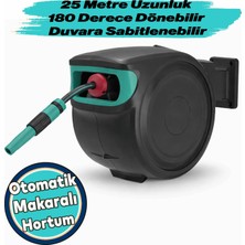 Nzb 25 Metre Makaralı Duvara Monteli 180° Döner Hortum Seti Bahçe Su Hortumu 1/2 Sulama Araç Yıkama