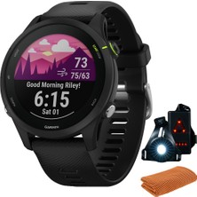 Garmin 010-02641-20 Forerunner 255 Music Gps Akıllı Saat, Black | Resmi Abd Ortak Modeli | Işout Soğutma Spor Havlusu ve Deco Essentials Wearable Commuter Front ve Arka Güvenlik Işık Işıkları