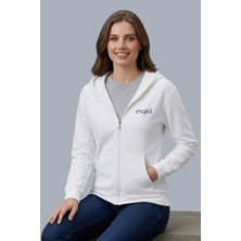 Evavi Kadın Logo Baskılı Kapüşonlu Fermuarlı Sweatshirt Ceket