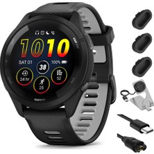 Garmin Forerunner 265 Gps Akıllı Saat- 46MM, Black/powder Gray Sche With Deco Essentials Şarj Dock Venu 3 + Silikon Kapak + USB Type C Şarj ve Sen Cable